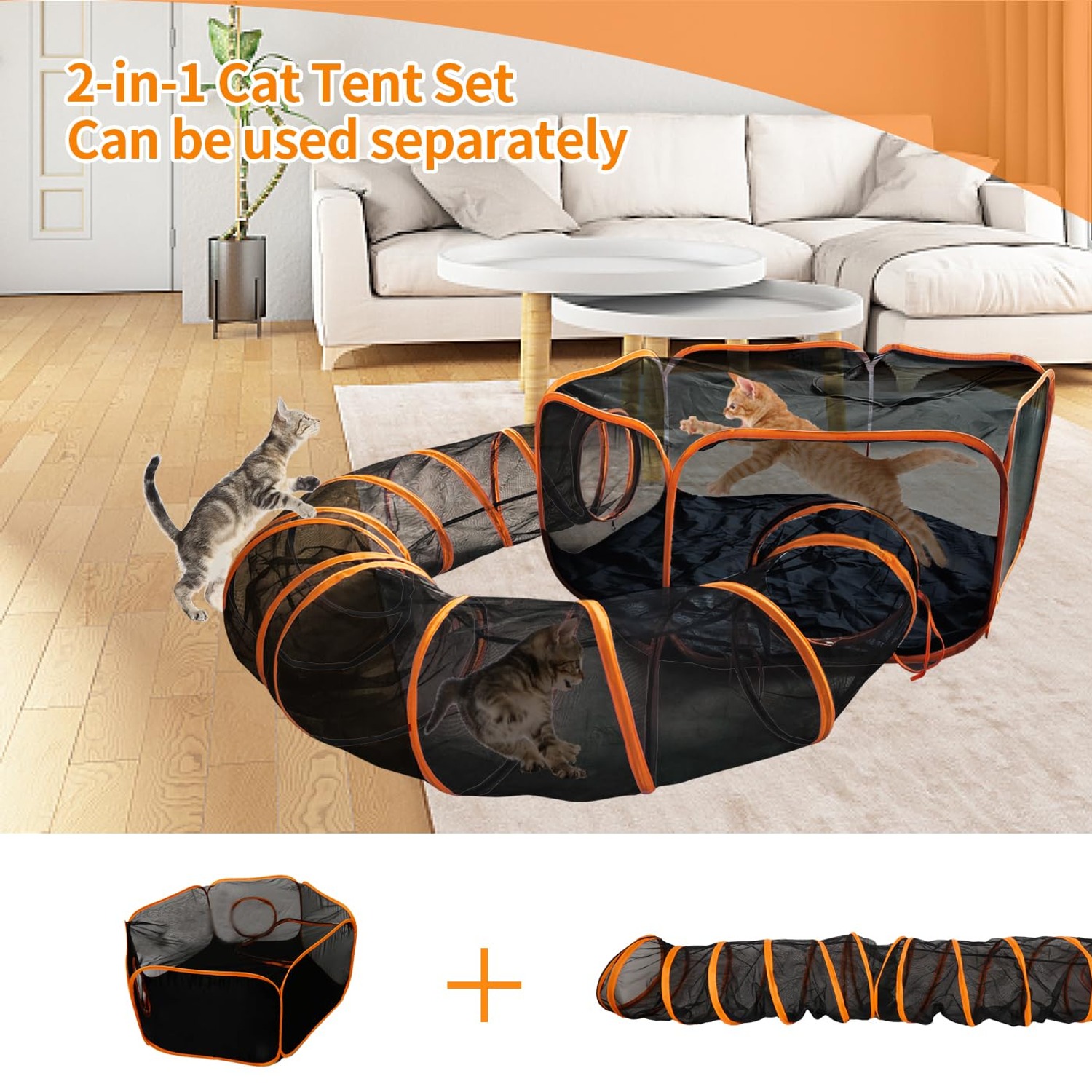 Foldable Cat Enclosure with Connecting Play Tunnel: image 2
