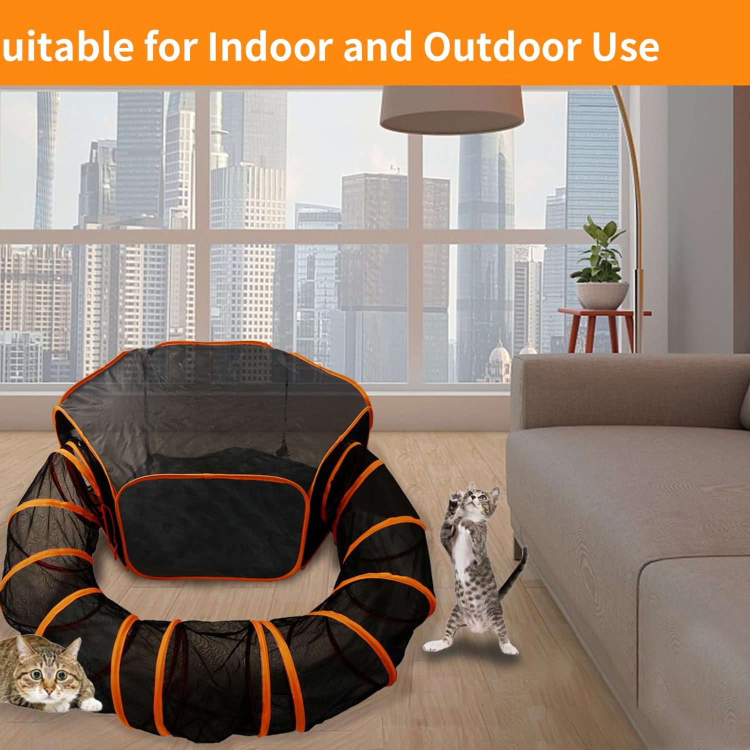 Foldable Cat Enclosure with Connecting Play Tunnel: image 4